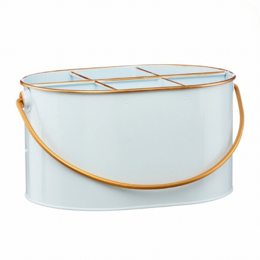 White Gold Metal Utensil Caddy Farmhouse Countertop or Desk Organizer - Picture 2 of 12